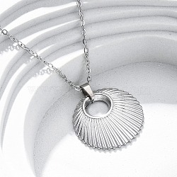 Flat Round 304 Stainless Steel Pendant Necklaces, Stainless Steel Color, 17.99 inch(45.7cm)(NJEW-M096-05P)