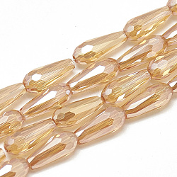 Electroplate Glass Beads Strands, Faceted Teardrop, PeachPuff, 9~9.5x4mm, Hole: 1mm, about 72pcs/strand, 25.98 inch(EGLA-Q099-C06)