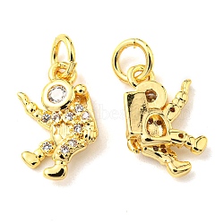 Rack Plating Brass Micro Pave Cubic Zirconia Charms, with Jump Ring, Spaceman, Real 18K Gold Plated, 13.5x8.5x2.8mm, Hole: 3.2mm(KK-D036-17G)