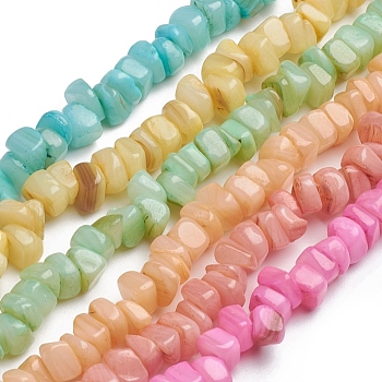Shell Beads Strands, for Jewelry Making, DIY Crafts, Dyed, Nuggets Chips, Mixed Color, 6.2x6.2x1.3mm, Hole: 0.8mm, about 107pcs/strand, 15.16 inch(38.5cm)
