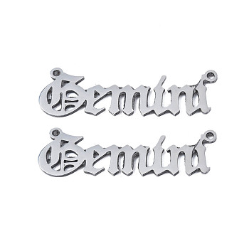 304 Stainless Steel Connector Charms, Word, Gemini, 10x32x1mm, Hole: 0.8mm