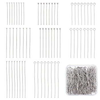 600Pcs 8 Style Ball Head pins, 304 Stainless Steel Head pins & Eye Pin, Stainless Steel Color, 30~50mm, 75Pcs/style