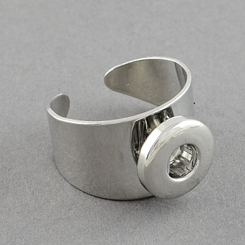 Brass Snap Cuff Rings, Open Rings Components, Platinum, 19x14mm, Fit Snap Buttons in 5x4mm Knob