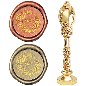 DIY Scrapbook, Brass Wax Seal Stamp and Alloy Handles, Clock Pattern, 103mm, Stamps: 2.5x1.45cm