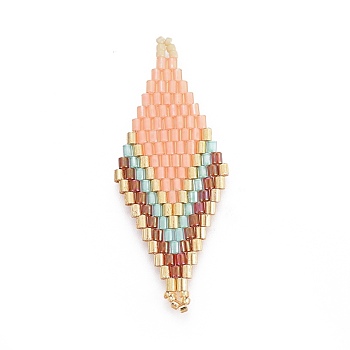 MIYUKI & TOHO Handmade Japanese Seed Beads Links, Loom Pattern, Rhombus, PeachPuff, 44.6~45.2x17.8~18.6x1.6~1.7mm, Hole: 1.4~1.6mm