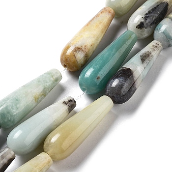 Natural Flower Amazonite Beads Strands, Teardrop, 30~30.5x10~10.5mm, Hole: 1.4mm, about 6pcs/strand, 7.13~7.20 inch(18.1~18.3cm)