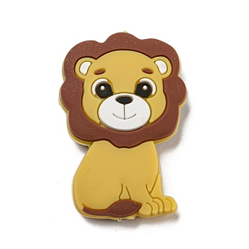 Silicone Focal Beads, Lion, 34x23x7.2mm, Hole: 2mm