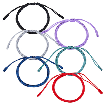 6Pcs 6 Colors Nylon Braided Cord Bracelets Set, Adjustable Bracelets, Mixed Color, Inner Diameter: 1-7/8~3-1/4 inch(4.9~8.3cm), 1Pc/color