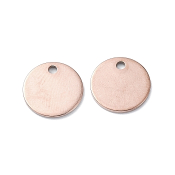 201 Stainless Steel Charms, Flat Round Charms, Rose Gold, 10x1mm, Hole: 1.4mm