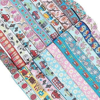 Fingerinspire Embroidered Polyester Jacquard Ribbon, Mixed Patterns, for DIY Child Clothing, Shoes, Hats Accessories and Birthday Gift Wrapping, Mixed Color, 5/8"(16mm), 22yards/set