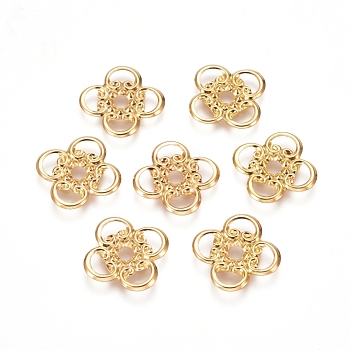 Electroplated Iron Spacer Beads, Flower, Real 18K Gold Plated, 16x16x1mm, Hole: 2.5mm
