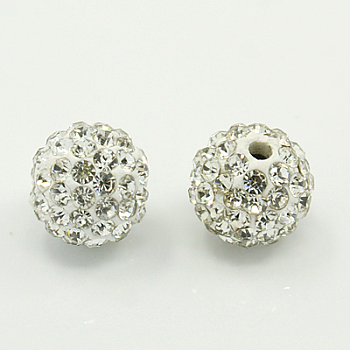 Polymer Clay Rhinestone Beads, Grade A, Round Pave Disco Ball Beads, Crystal, PP12(1.8~1.9mm), 10mm, Hole: 1.5mm