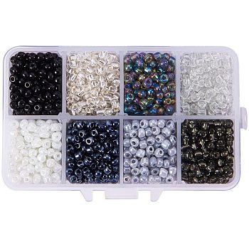 Mixed Style 6/0 Round Glass Seed Beads, Gray, 4mm, Hole: 1.5mm, about 1900pcs/box