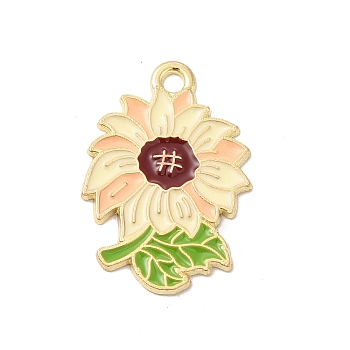 Alloy Enamel Pendants, Sunflower Charm, Light Gold, Colorful, 23x16x1mm, Hole: 2mm