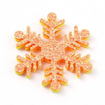 Snowflake Felt Fabric Christmas Theme Decorate, with Glitter Gold Powder, for Kids DIY Hair Clips Make, Orange, 3.6x3.15x0.25cm
