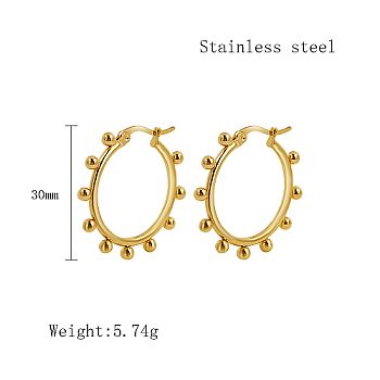 Stainless Steel Hoop Earrings for Women, Real 18K Gold Plated, Ring, 30mm