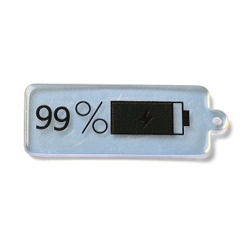 Translucent Acrylic Pendants, Battery 99% Charm, Black, 43x16x2mm, Hole: 1.4mm