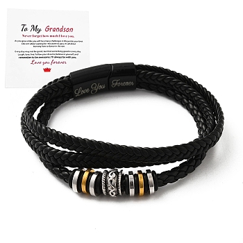 Word Love You Forever Leather Braided Triple Layer Multi-strand Bracelet, Inspirational Graduation Birthday Gifts for Son Grandson, Black, 8-7/8 inch(22.5cm)