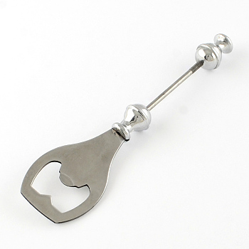 Bottle Opener Stainless Steel DIY Tableware Findings, with Plastic and Alloy Stopper, Stainless Steel Color, 145x37mm: Pin: 3mm