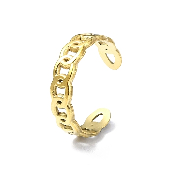 Ion Plating(IP) 304 Stainless Steel Open Cuff Ring, Curb Chains Shape, Real 18K Gold Plated, Inner Diameter: 18mm