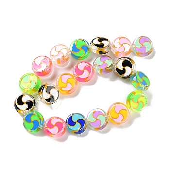 Glass Beads Strands, with Enamel, Flat Round, Colorful, 17x7mm, Hole: 1.5mm, about 19pcs/strand, 12.60 inch(32cm)
