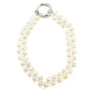 Glass Beaded Mobile Straps, Multifunctional Chain, with Iron Spring Gate Ring, Light Yellow, 302~306x14.5mm