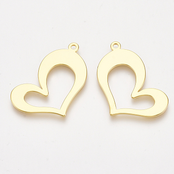 Brass Pendants, Heart, Nickel Free, Real 18K Gold Plated, 18.5x29x1mm, Hole: 1.4mm