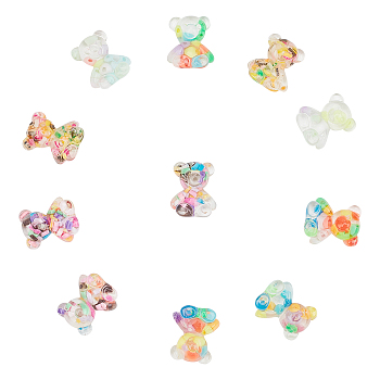 Candy Color Transparent Resin Cabochon, with Polymer Clay inside, Cartoon Bear, Mixed Color, 22.5~23x18.5x8~9mm, 40pcs/box