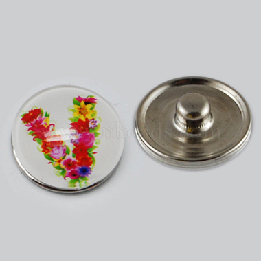 18mm Platinum Colorful Flat Round Alloy + Glass Button