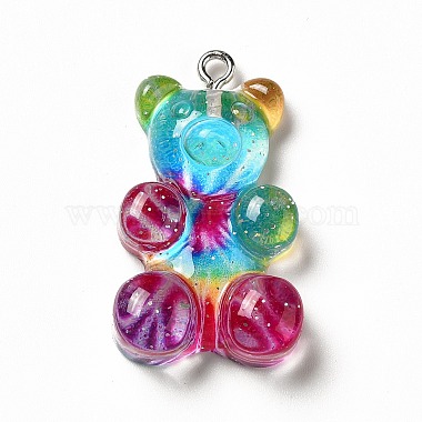 Platinum Colorful Bear Iron+Resin Pendants