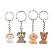 Resin Dog Charms Keychain, with Iron Ring, Mixed Color, 8.2~8.4cm, 4pcs/set(KEYC-JKC00618)