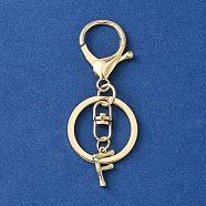 Alloy Initial Letter Charm Keychains, with Alloy Clasp, Golden, Letter F, 8.5cm(KEYC-YW00006-06)