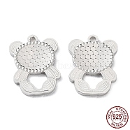 Rhodium Plated 925 Sterling Silver Pendants, Bear with Polka Dot Charm, Textured, Real Platinum Plated, 17x12.5x1.2mm, Hole: 1.5mm(STER-C003-12P)