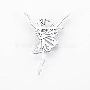 Dancer Brooch, 201 Stainless Steel Lapel Pin for Women Girl, Nickel Free & Lead Free, Stainless Steel Color, 54x38x6.5mm, Pin: 0.7mm(JEWB-N007-001P-FF)
