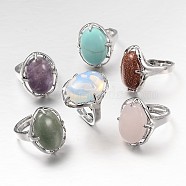 Adjustable Oval Gemstone Wide Band Rings, with Platinum Tone Brass Findings, US Size 7 1/4(17.5mm)(RJEW-L062-01)