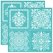 Self-Adhesive Silk Screen Printing Stencil, for Painting on Wood, DIY Decoration T-Shirt Fabric, Turquoise, Flower, 220x220mm(DIY-WH0527-003)