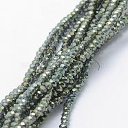 Electroplate Glass Beads Strands, Full Rainbow Plated, Faceted, Rondelle, Dark Sea Green, 2.5x1.5mm, Hole: 0.5mm, about 197~201pcs/strand, 12.9 inch(33cm)(EGLA-J144-FR-A02)