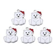 Bear Alloy Enamel Pendants, Christmas Theme, Creamy White, 25x22x2mm, Hole: 2mm(ENAM-R041-33)