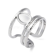 304 Stainless Steel Open Cuff Ring Components, Bezel Cup Ring Settings, Teardrop, Stainless Steel Color, US Size 7(17.3mm), Tray: 7x5mm(STAS-Q308-06P)