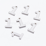 304 Stainless Steel Pendants, Number, Num.1, 11x7x0.7mm, Hole: 0.5mm(STAS-F128-01P-1)