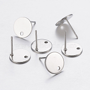 304 Stainless Steel Stud Earring Findings, with Loop and Flat Plate, Flat Round, Stainless Steel Color, 12x1mm, Hole: 2mm, Pin: 0.8mm(X-STAS-P198-25-12mm)