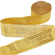 Flat Embroidery Polyester Ribbons, Jacquard Ribbon, Tyrolean Ribbon with Flower/Floral Pattern, Gold, 1-1/4 inch(33mm), about 7.66 Yards(7m)/Roll(OCOR-WH0003-010A)