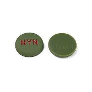Acrylic Enamel Cabochons, Flat Round with Word NYN, Dark Olive Green, 21x5mm(KY-N015-204D)