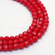 Opaque Solid Glass Bead Strands, Faceted(32 Facets) Round, Red, 6mm, Hole: 1mm, about 100pcs/strand, 24 inch(X-GLAA-R166-6mm-02E)