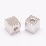 Brass Beads, Cadmium Free & Nickel Free & Lead Free, Cube, Platinum, 4x4x4mm, Hole: 1.5mm(KK-E711-032P-NR)