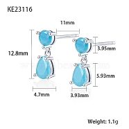 Cubic Zirconia Teardrop Dangle Stud Earrings, Platinum Rhodium Plated 925 Sterling Silver Earrings, Deep Sky Blue, 12.8x3.93~4.7mm(SC9593-08)