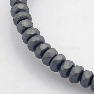 Electroplate Non-magnetic Synthetic Hematite Beads Strands, Faceted Rondelle, Frosted, Black Plated, 4x2mm, Hole: 1mm, about 188pcs/strand, 15.7 inch(G-J208B-09)