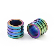 304 Stainless Steel Beads, Large Hole Beads, Grooved, Column, Rainbow Color, 10x8mm, Hole: 7mm(X-STAS-G164-06M)