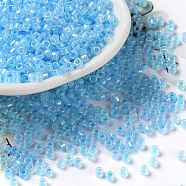 Glass Seed Beads, Opaque Colours Rainbow, Cylinder, Light Sky Blue, 2.5x2mm, Hole: 1.4mm(X-SEED-S042-13A-13)