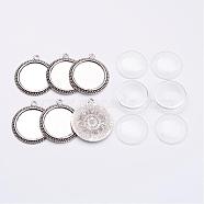 Pendant Making Sets, with Alloy Pendant Cabochon Settings, Glass Cabochons, Flat Round, Cadmium Free & Nickel Free & Lead Free, Antique Silver, 43x38x2.5mm, Hole: 3mm, Tray: 30mm, 6sets/box(DIY-X0269-08AS-NR)